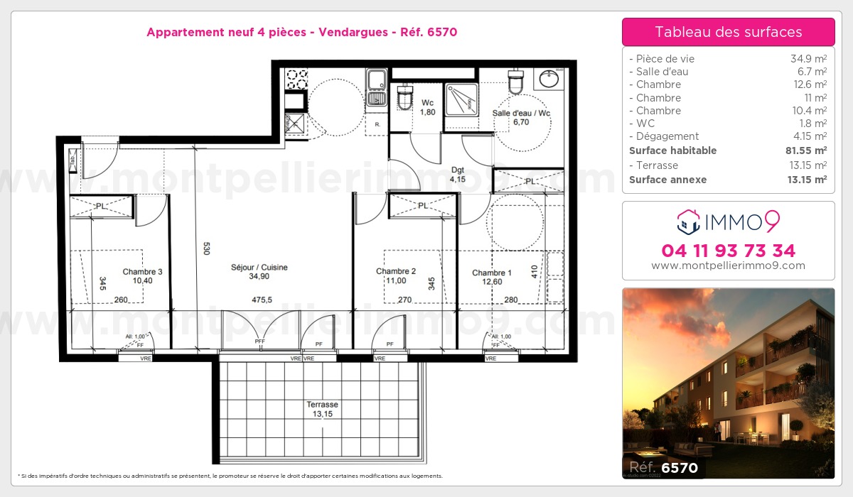 Plan et surfaces, Programme neuf Vendargues Référence n° 6570