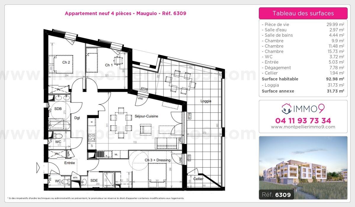 Plan et surfaces, Programme neuf Mauguio Référence n° 6309