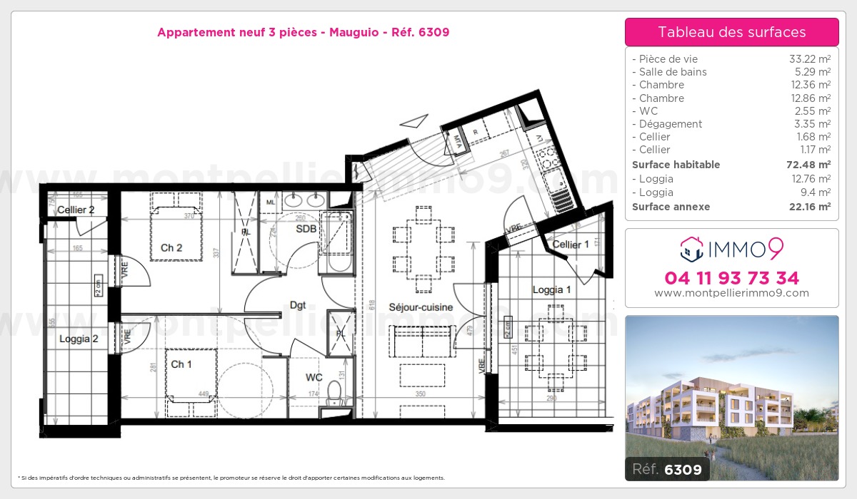 Plan et surfaces, Programme neuf Mauguio Référence n° 6309