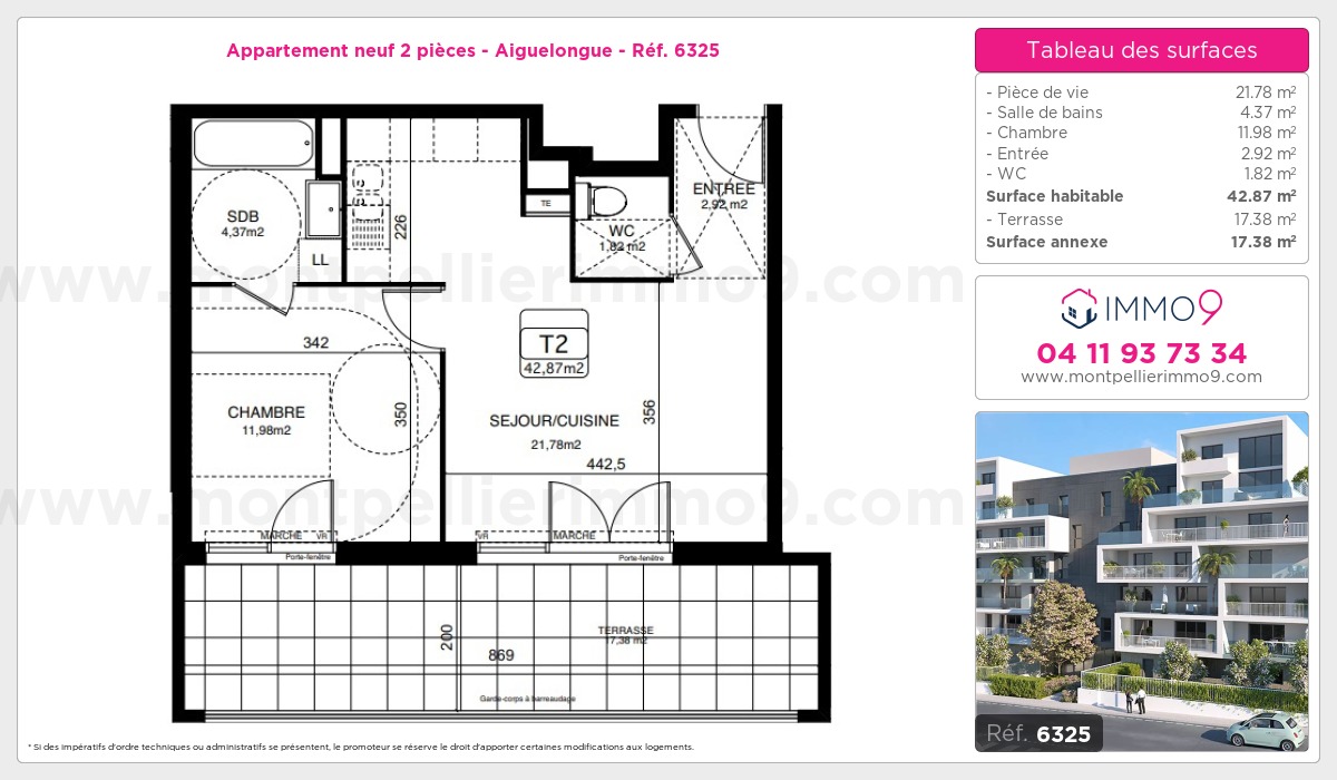 Plan et surfaces, Programme neuf Montpellier : Aiguelongue Référence n° 6325