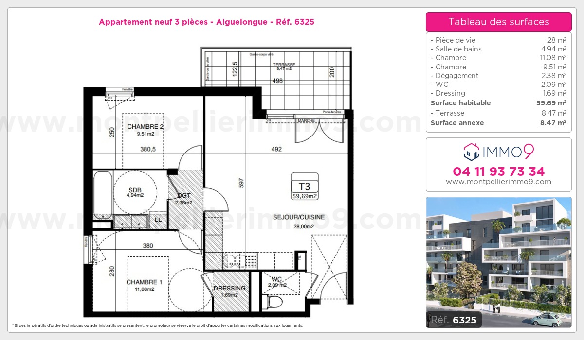 Plan et surfaces, Programme neuf Montpellier : Aiguelongue Référence n° 6325