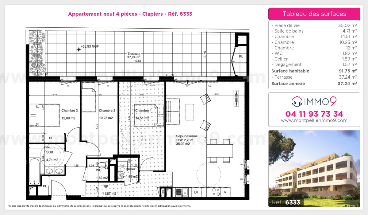 Plan et surfaces, Programme neuf Clapiers Référence n° 6333