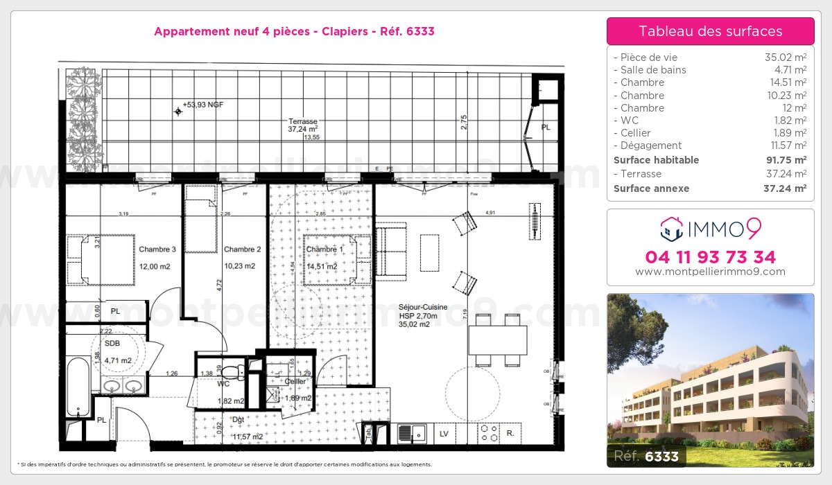 Plan et surfaces, Programme neuf Clapiers Référence n° 6333