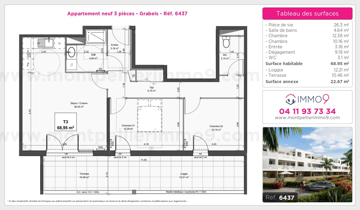 Plan et surfaces, Programme neuf Grabels Référence n° 6437