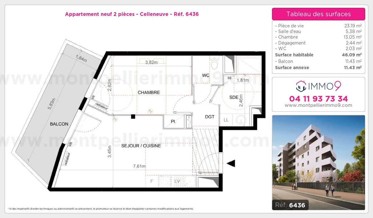 Plan et surfaces, Programme neuf Montpellier : Celleneuve Référence n° 6436