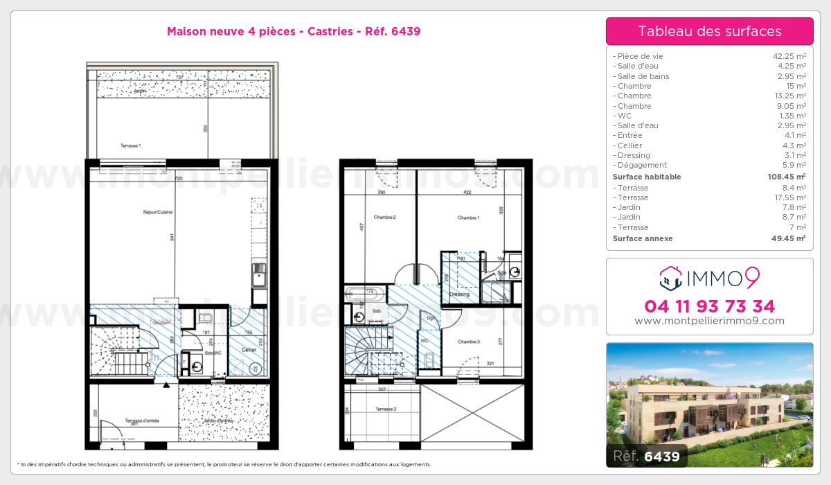 Plan et surfaces, Programme neuf Castries Référence n° 6439