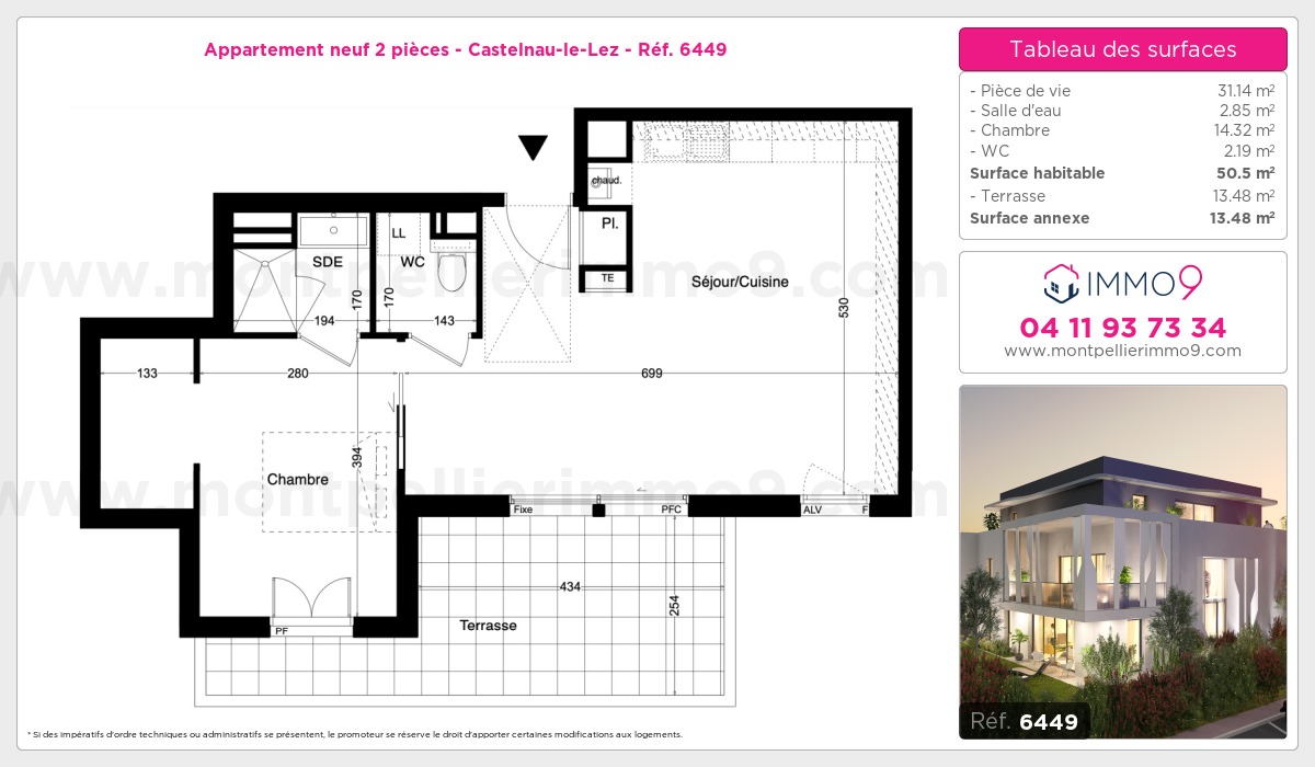 Plan et surfaces, Programme neuf Castelnau-le-Lez Référence n° 6449