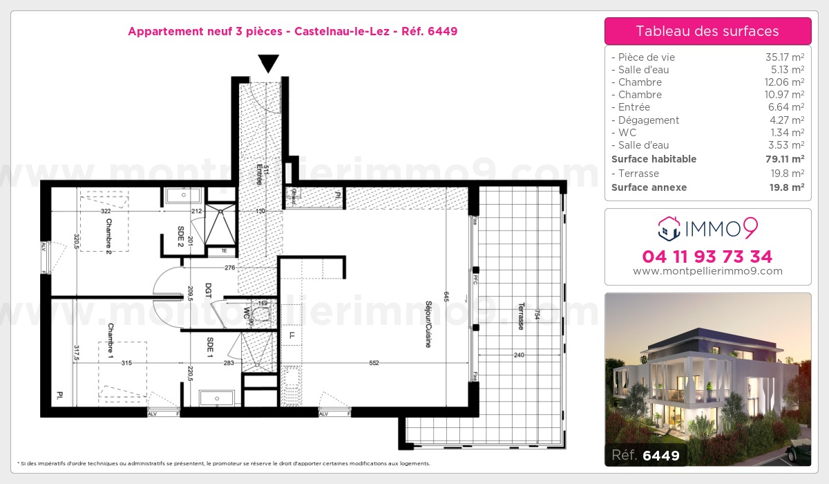 Plan et surfaces, Programme neuf Castelnau-le-Lez Référence n° 6449