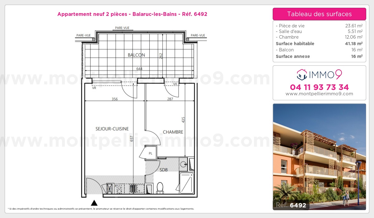 Plan et surfaces, Programme neuf Balaruc-les-Bains Référence n° 6492