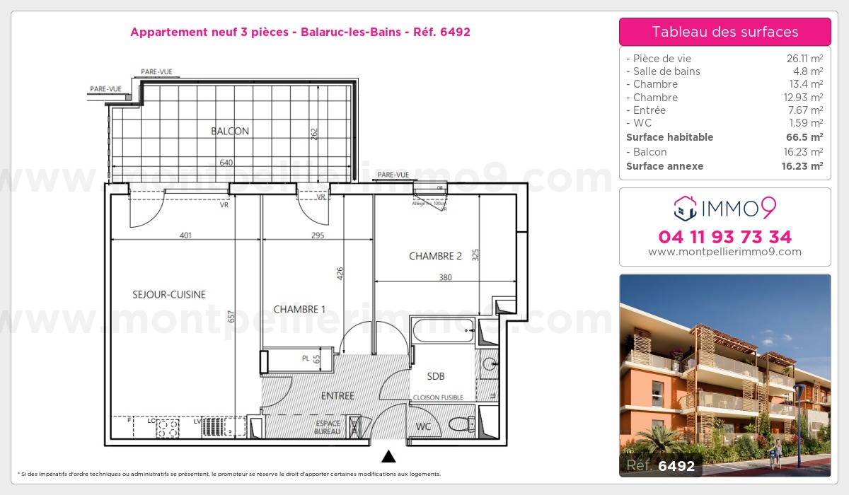 Plan et surfaces, Programme neuf Balaruc-les-Bains Référence n° 6492