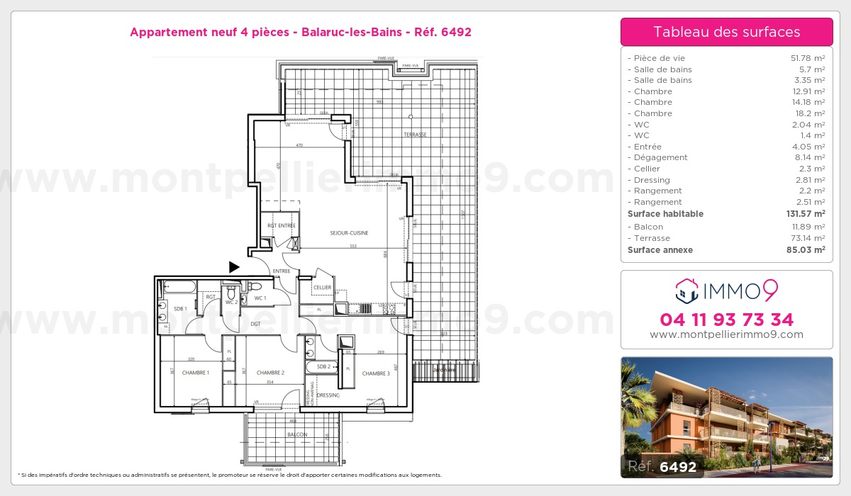 Plan et surfaces, Programme neuf Balaruc-les-Bains Référence n° 6492