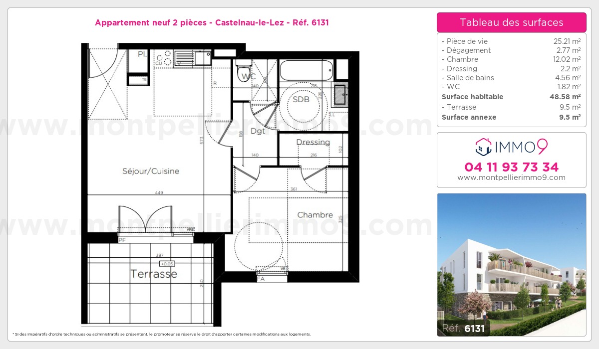 Plan et surfaces, Programme neuf Castelnau-le-Lez Référence n° 6131