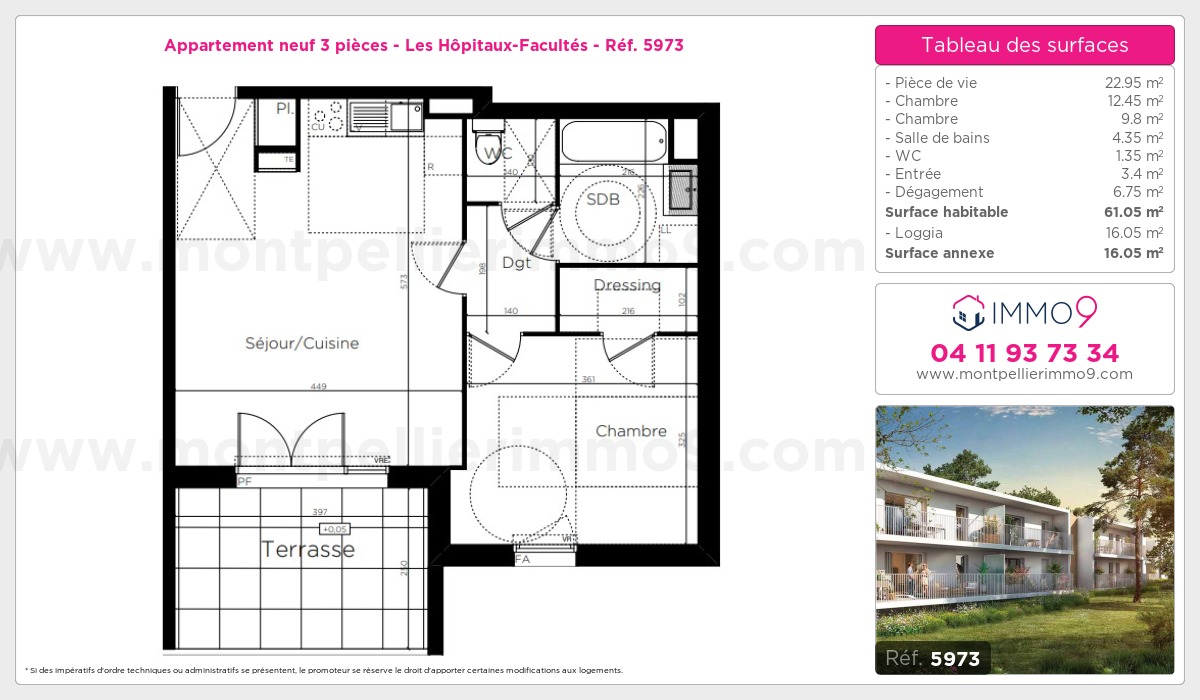 Plan et surfaces, Programme neuf Montpellier : Hôpitaux-Facultés Référence n° 5973