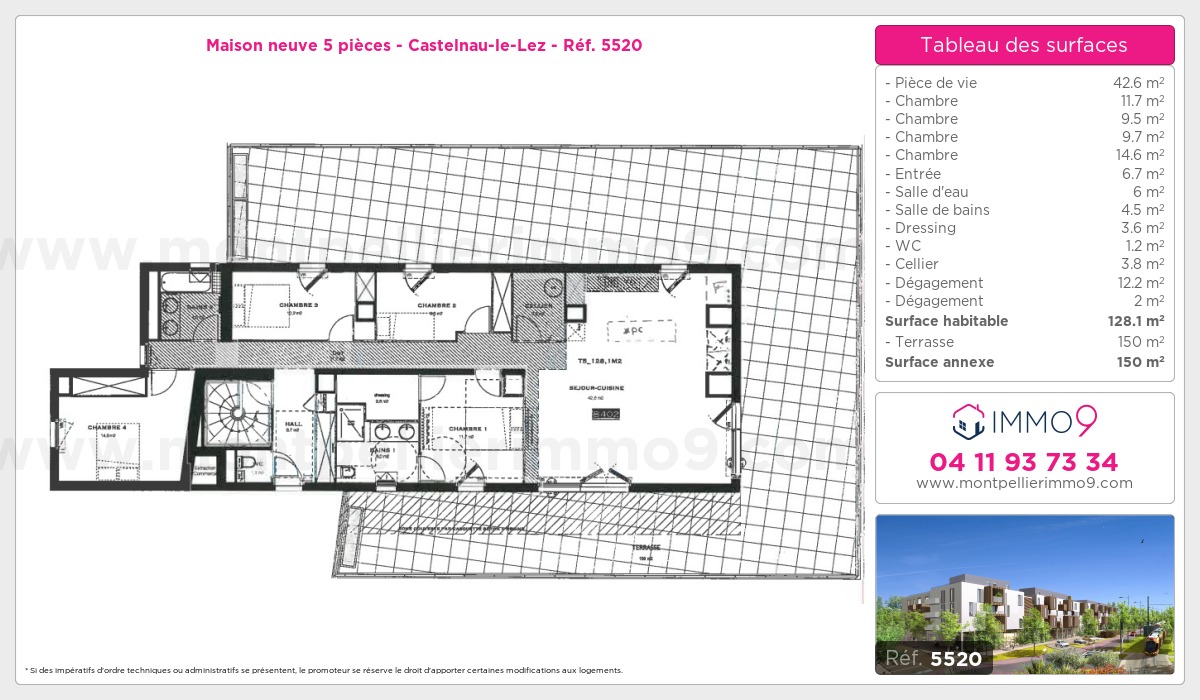 Plan et surfaces, Programme neuf Castelnau-le-Lez Référence n° 5520