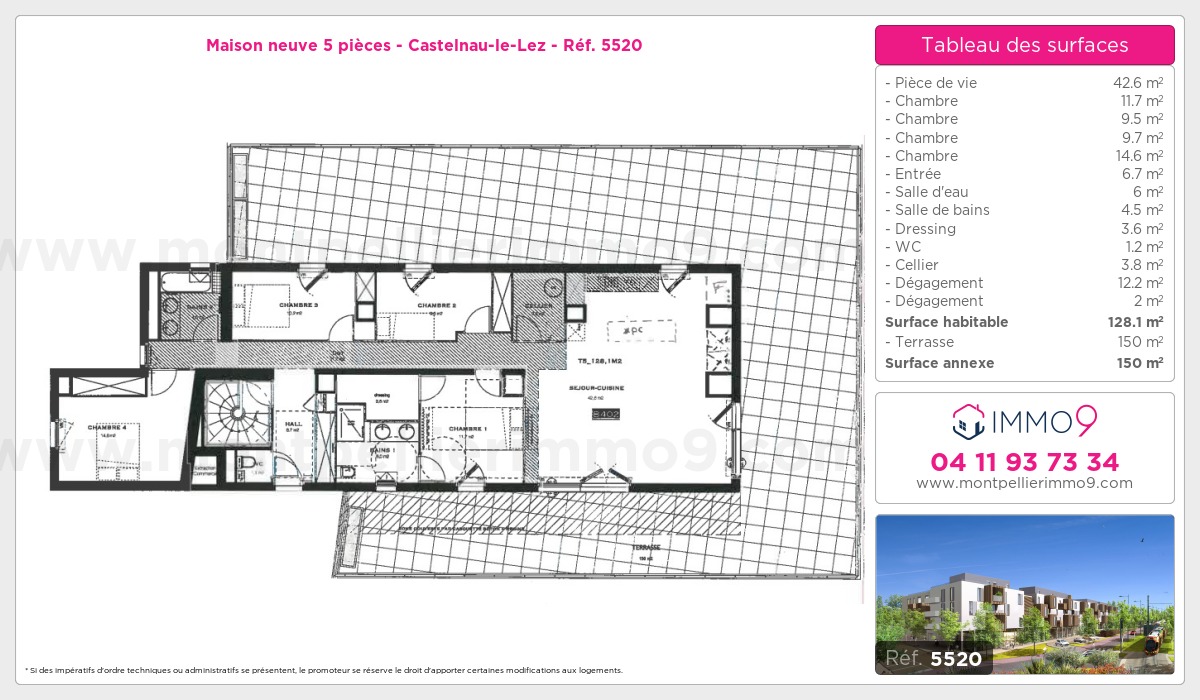 Plan et surfaces, Programme neuf Castelnau-le-Lez Référence n° 5520