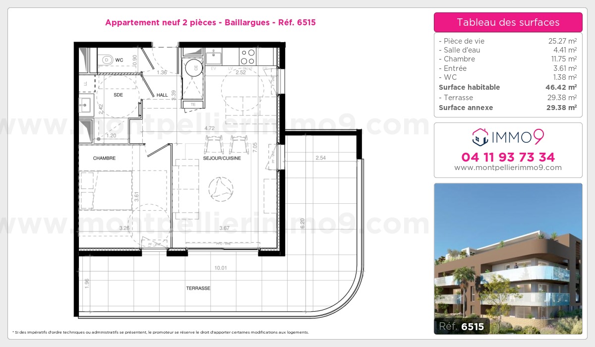 Plan et surfaces, Programme neuf Baillargues Référence n° 6515