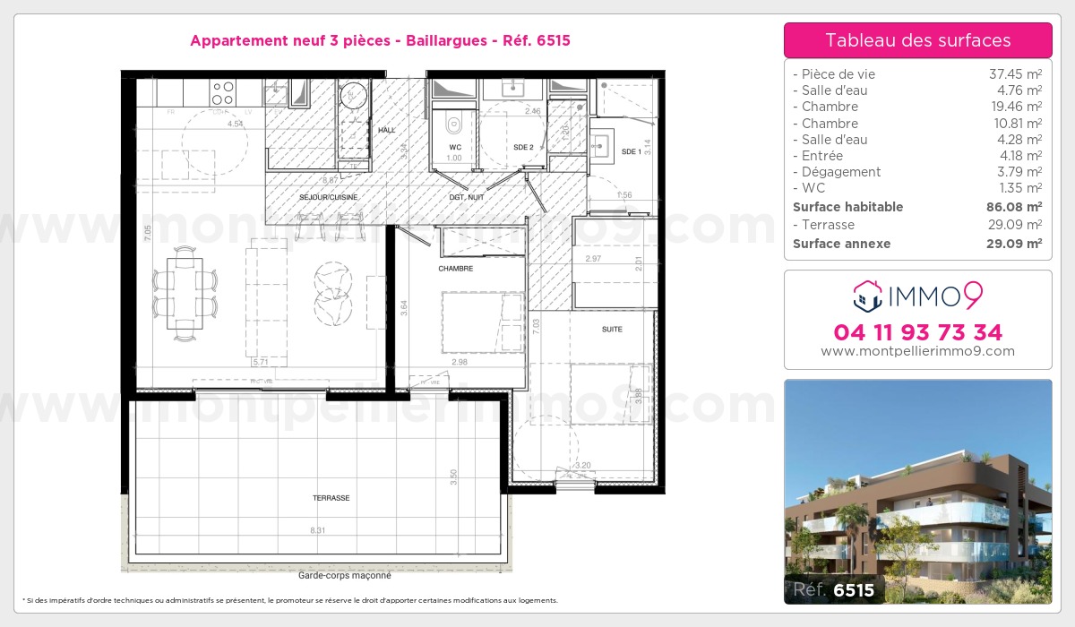 Plan et surfaces, Programme neuf Baillargues Référence n° 6515