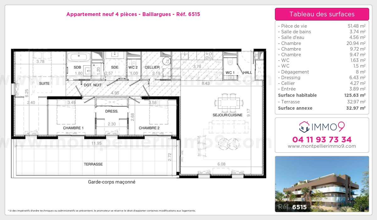 Plan et surfaces, Programme neuf Baillargues Référence n° 6515