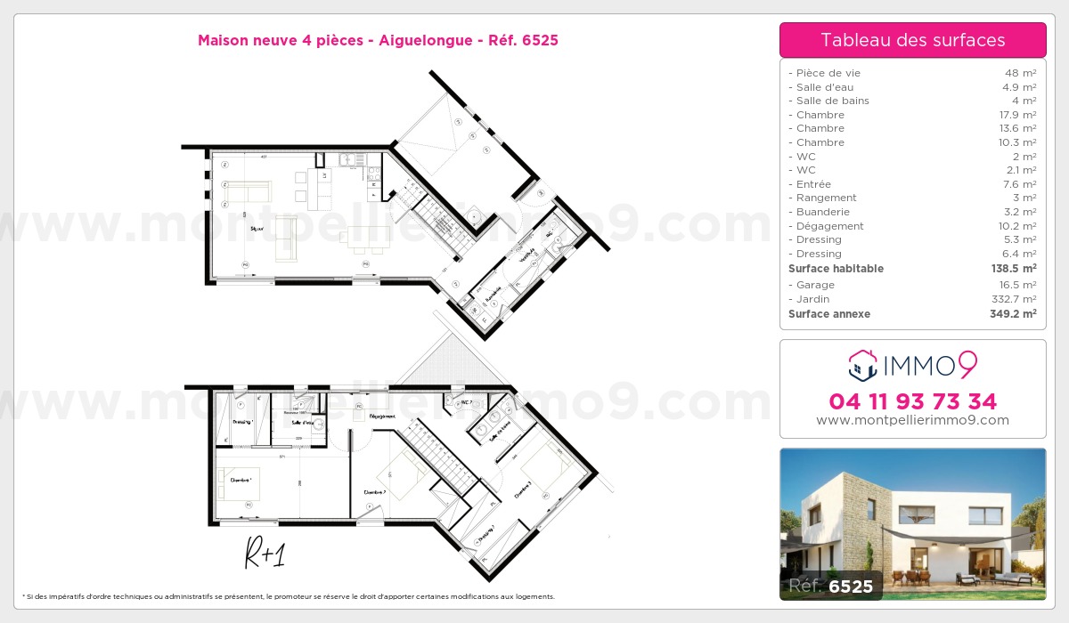 Plan et surfaces, Programme neuf Montpellier : Aiguelongue Référence n° 6525