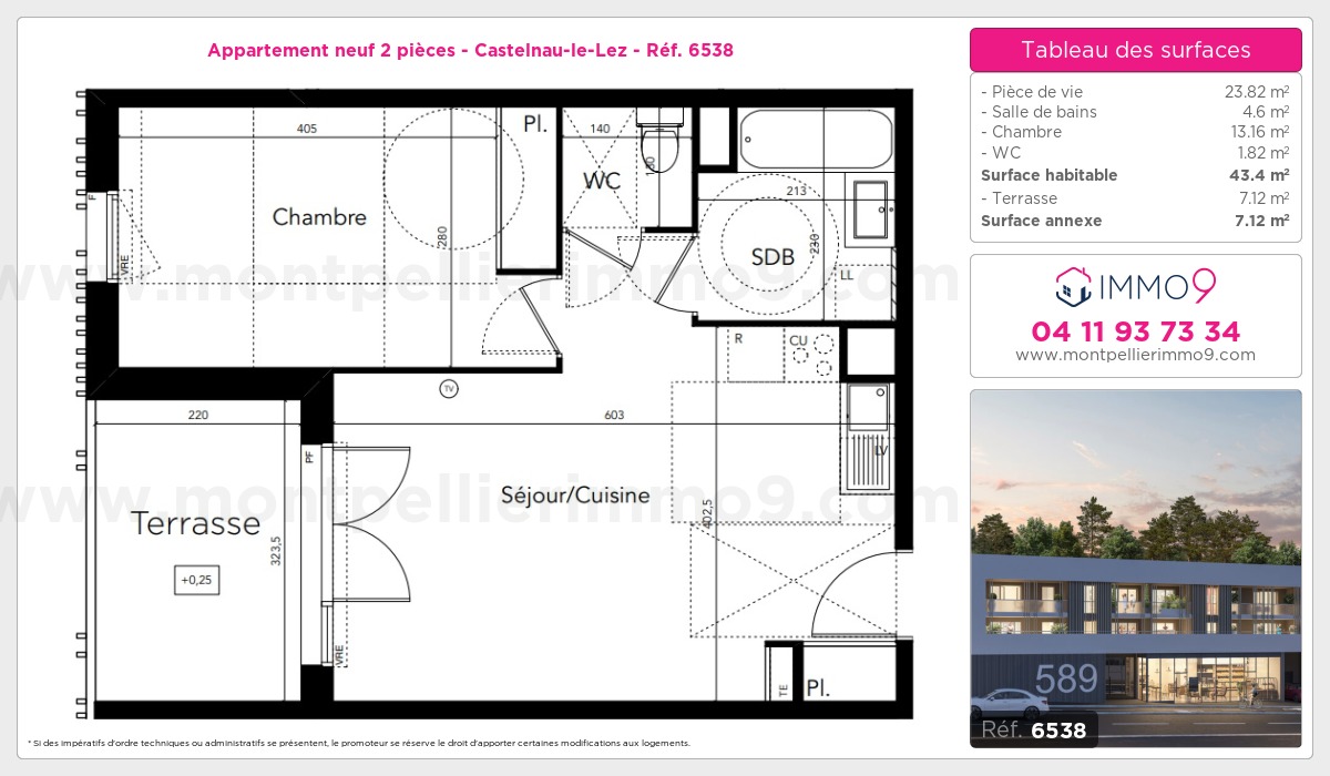 Plan et surfaces, Programme neuf Castelnau-le-Lez Référence n° 6538