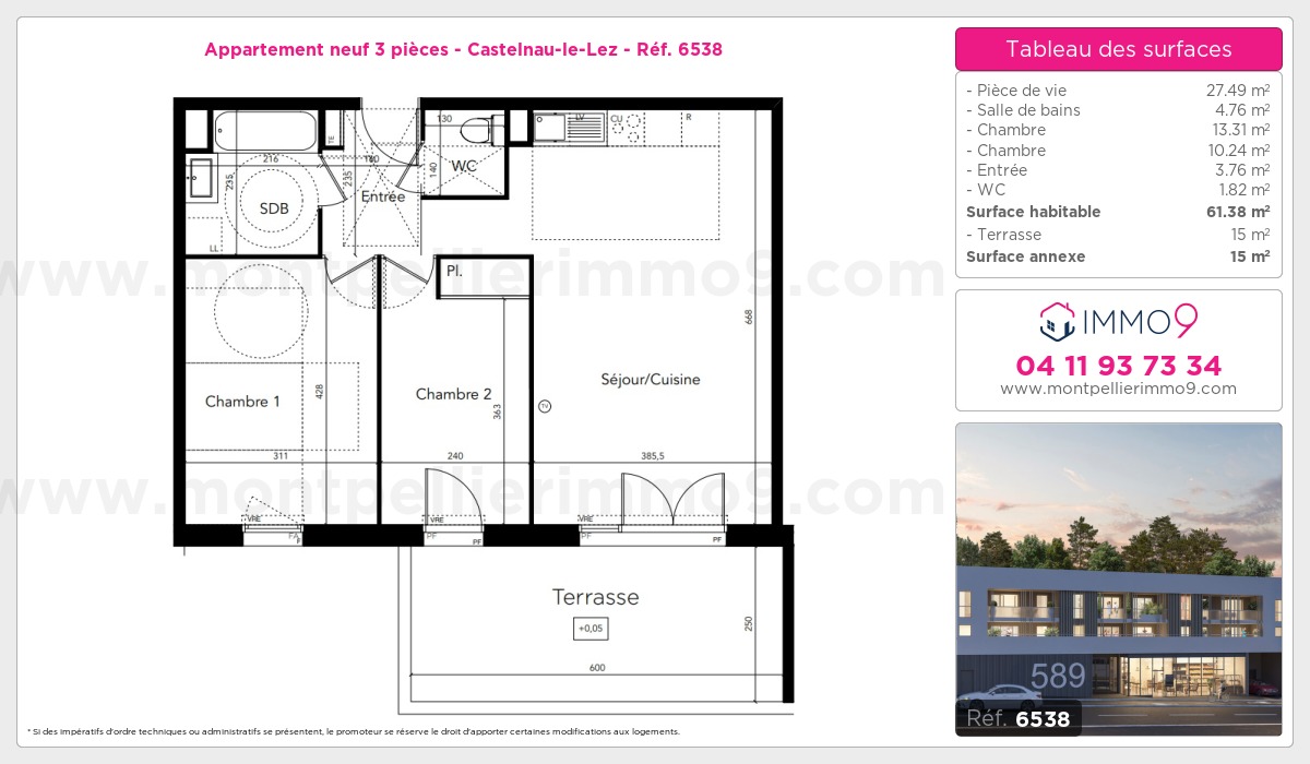 Plan et surfaces, Programme neuf Castelnau-le-Lez Référence n° 6538