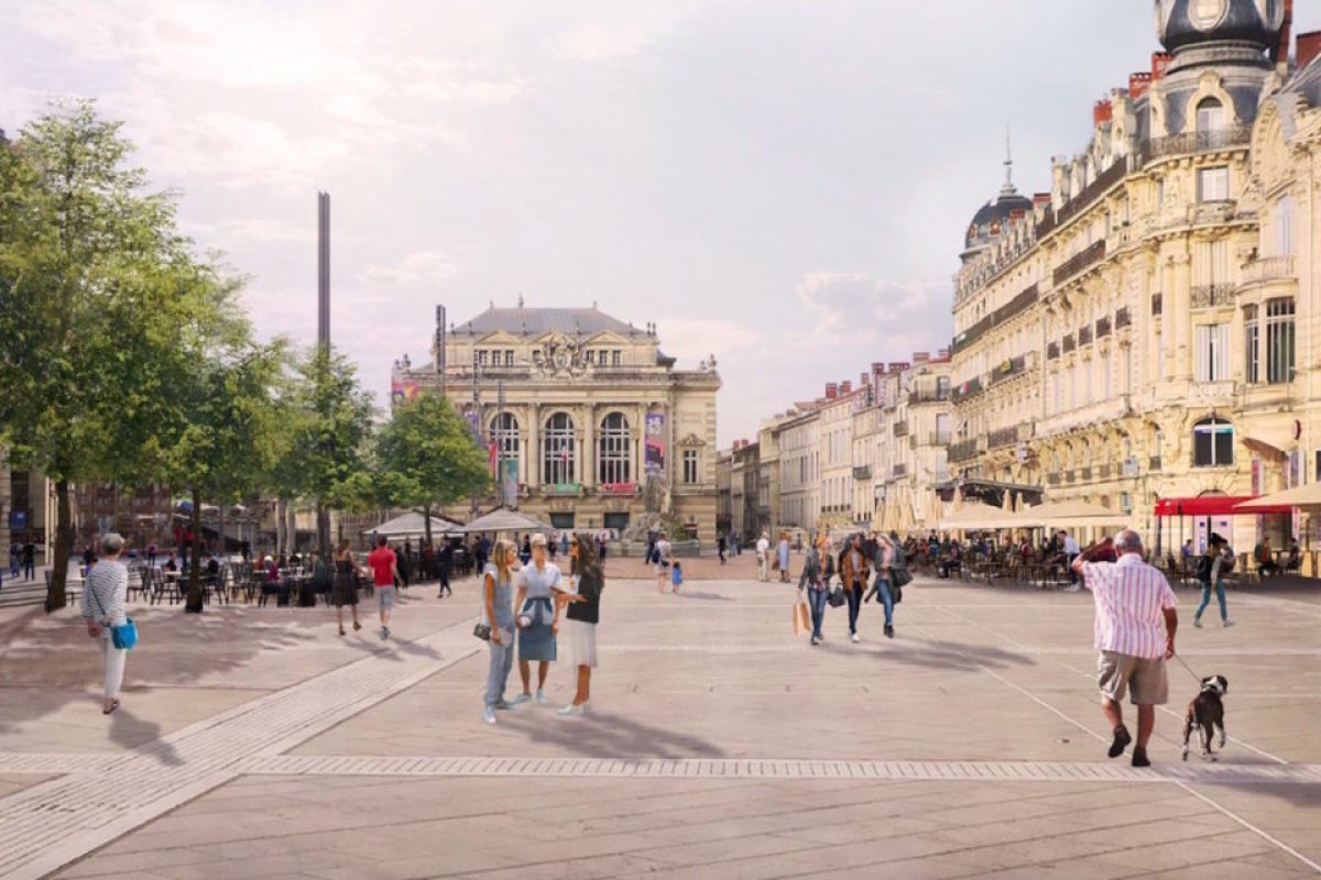 La Place de la Comédie à Montpellier fait peau neuve avec des arbres qui viendront ombrager la place place de la comédie Montpellier – aperçu des travaux finis place de la comédie