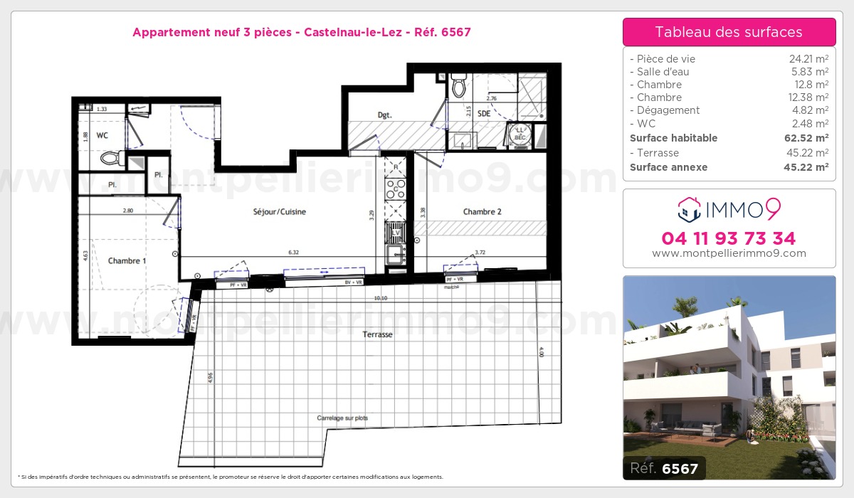 Plan et surfaces, Programme neuf Castelnau-le-Lez Référence n° 6567