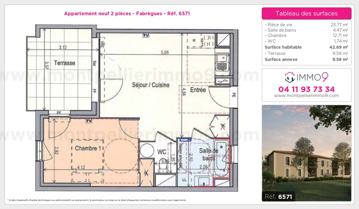 Plan et surfaces, Programme neuf Fabrègues Référence n° 6571