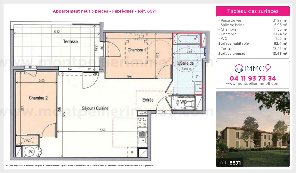 Plan et surfaces, Programme neuf Fabrègues Référence n° 6571