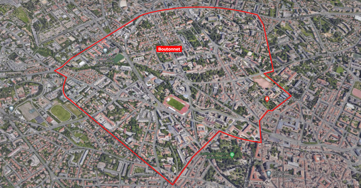 Le quartier Boutonnet brille par son dynamise et sa proximité avec le centre de Montpellier quartier boutonnet montpellier – vue aérienne 3D du quartier Boutonnet à Montpellier