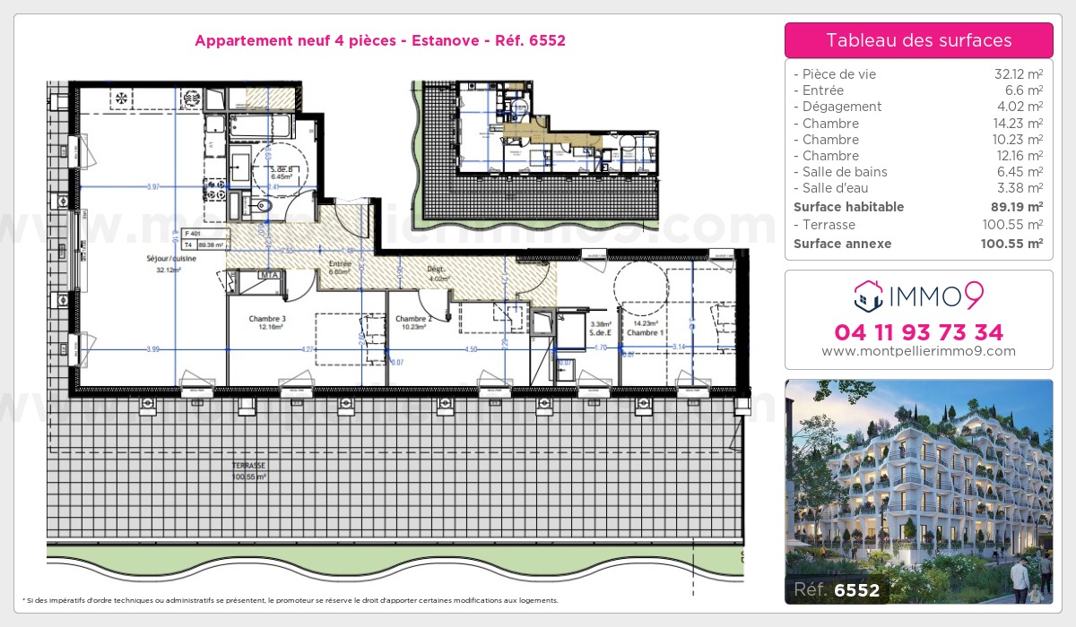 Plan et surfaces, Programme neuf Montpellier : Estanove Référence n° 6552