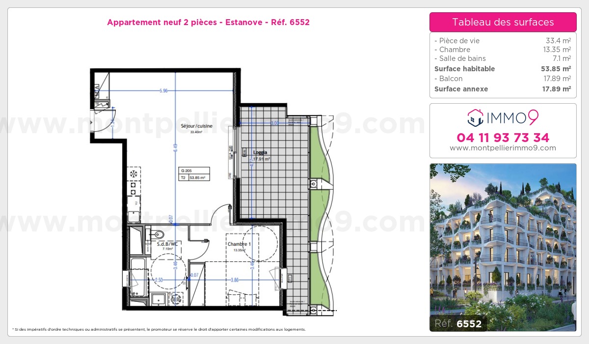 Plan et surfaces, Programme neuf Montpellier : Estanove Référence n° 6552