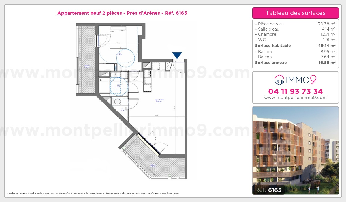 Plan et surfaces, Programme neuf Montpellier : Près d'Arènes Référence n° 6165