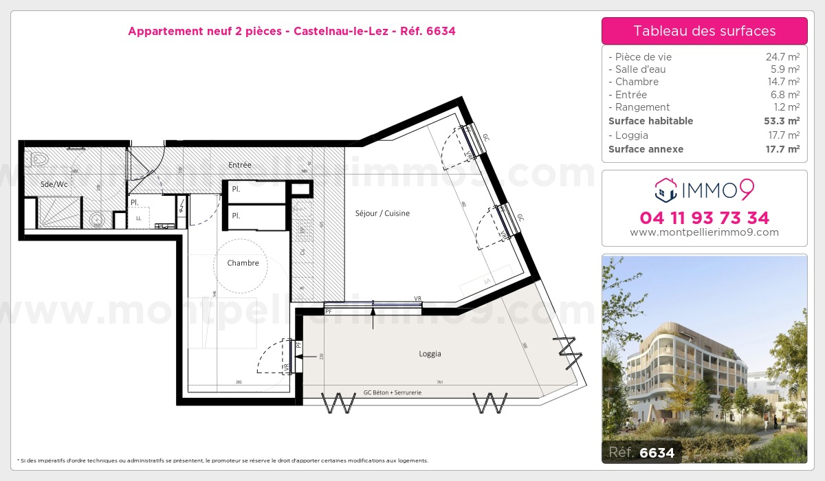 Plan et surfaces, Programme neuf Castelnau-le-Lez Référence n° 6634