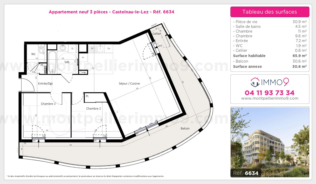 Plan et surfaces, Programme neuf Castelnau-le-Lez Référence n° 6634
