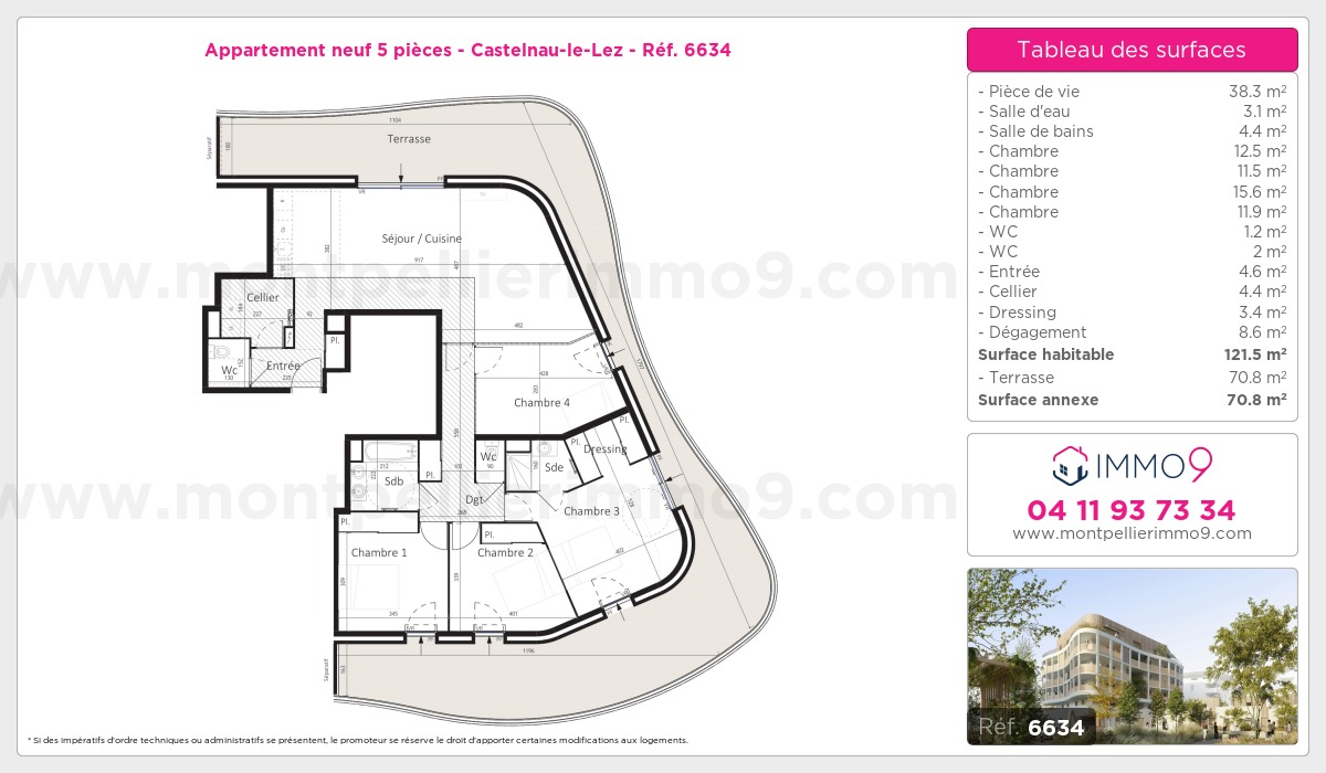 Plan et surfaces, Programme neuf Castelnau-le-Lez Référence n° 6634