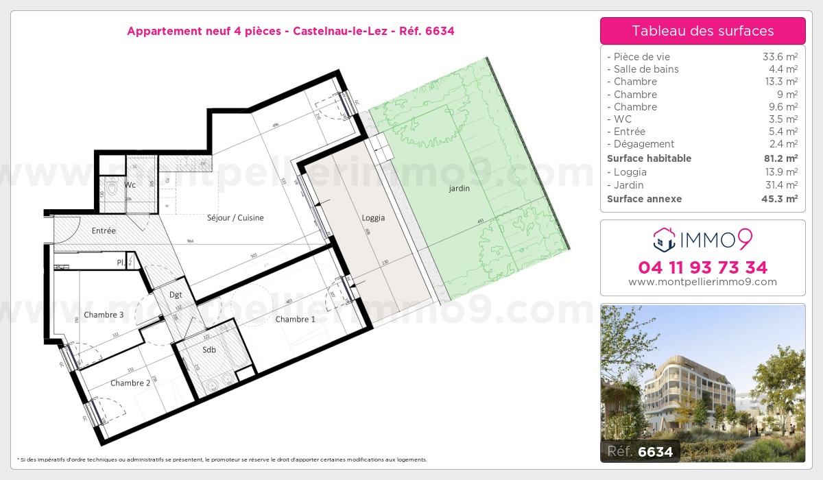 Plan et surfaces, Programme neuf Castelnau-le-Lez Référence n° 6634