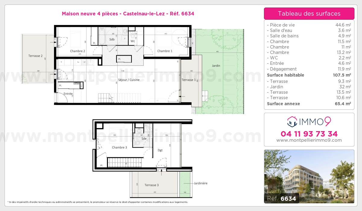 Plan et surfaces, Programme neuf Castelnau-le-Lez Référence n° 6634