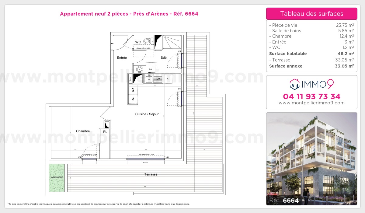 Plan et surfaces, Programme neuf Montpellier : Près d'Arènes Référence n° 6664