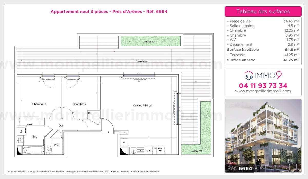 Plan et surfaces, Programme neuf Montpellier : Près d'Arènes Référence n° 6664