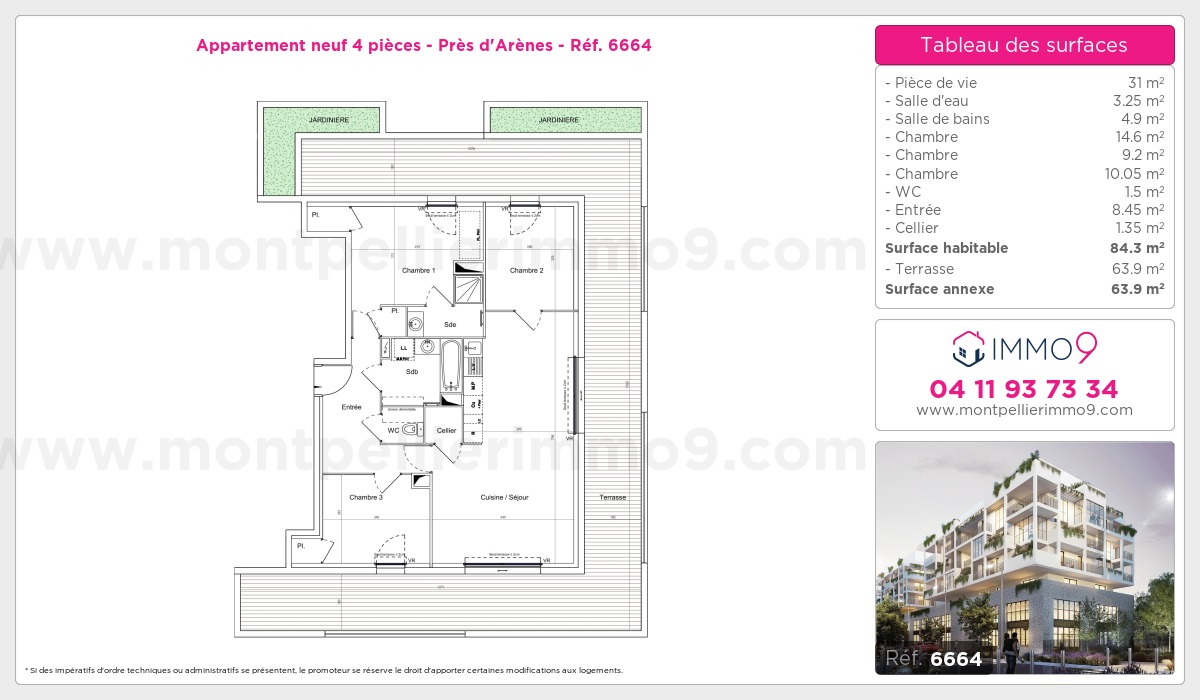 Plan et surfaces, Programme neuf Montpellier : Près d'Arènes Référence n° 6664