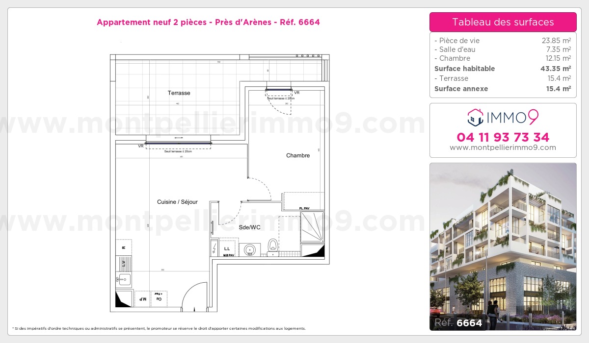Plan et surfaces, Programme neuf Montpellier : Près d'Arènes Référence n° 6664