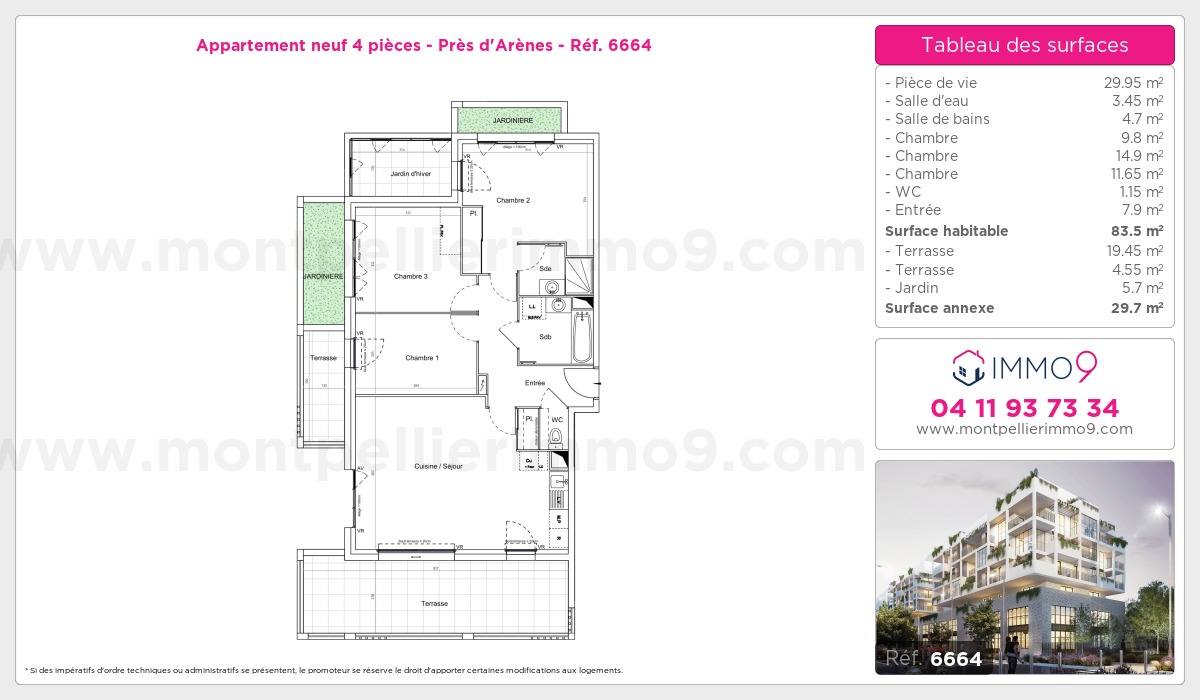 Plan et surfaces, Programme neuf Montpellier : Près d'Arènes Référence n° 6664