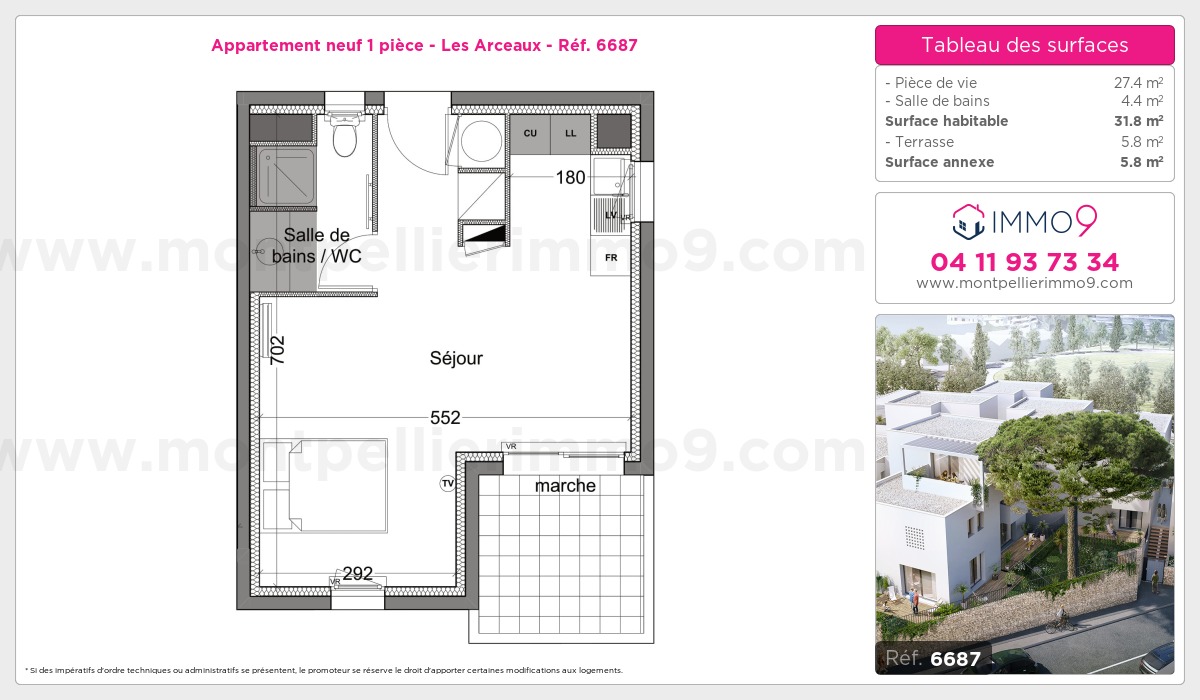 Plan et surfaces, Programme neuf Montpellier : Arceaux Référence n° 6687