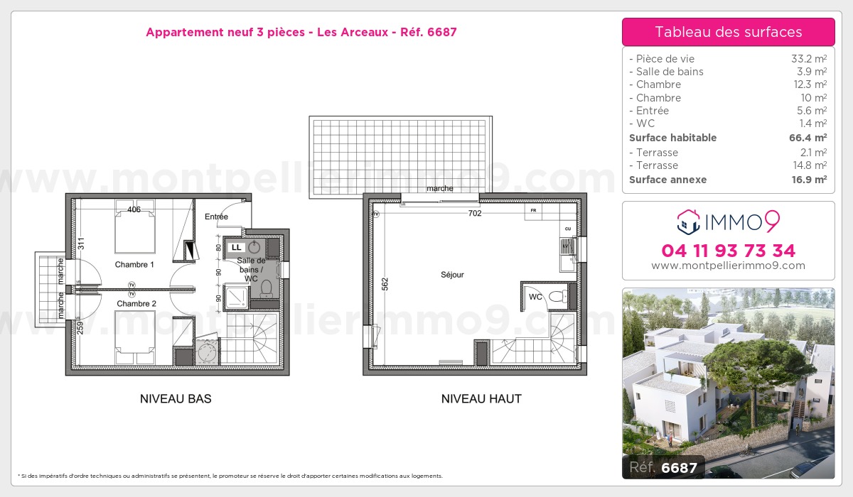 Plan et surfaces, Programme neuf Montpellier : Arceaux Référence n° 6687