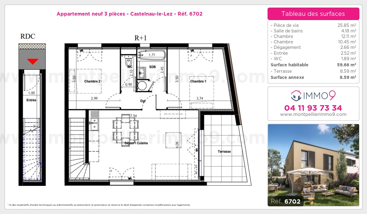 Plan et surfaces, Programme neuf Castelnau-le-Lez Référence n° 6702