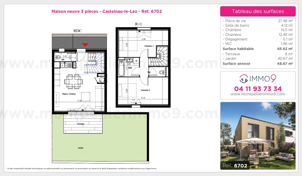 Plan et surfaces, Programme neuf Castelnau-le-Lez Référence n° 6702