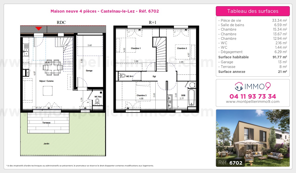 Plan et surfaces, Programme neuf Castelnau-le-Lez Référence n° 6702