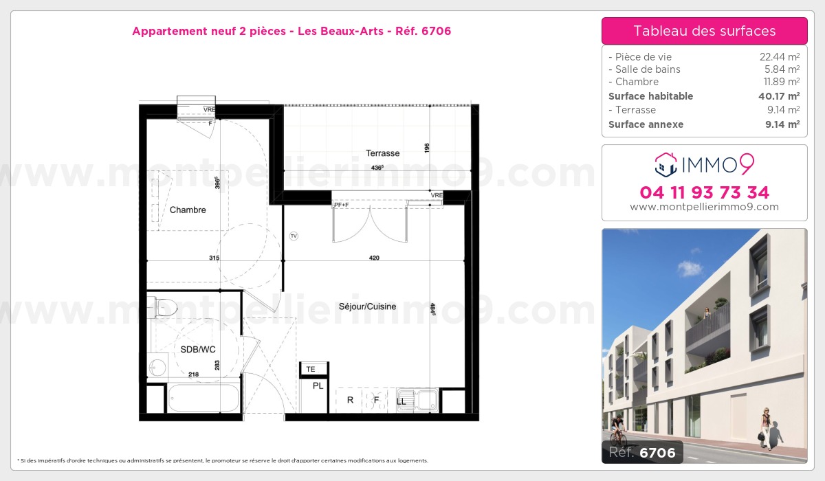 Plan et surfaces, Programme neuf Montpellier : Beaux-Arts Référence n° 6706