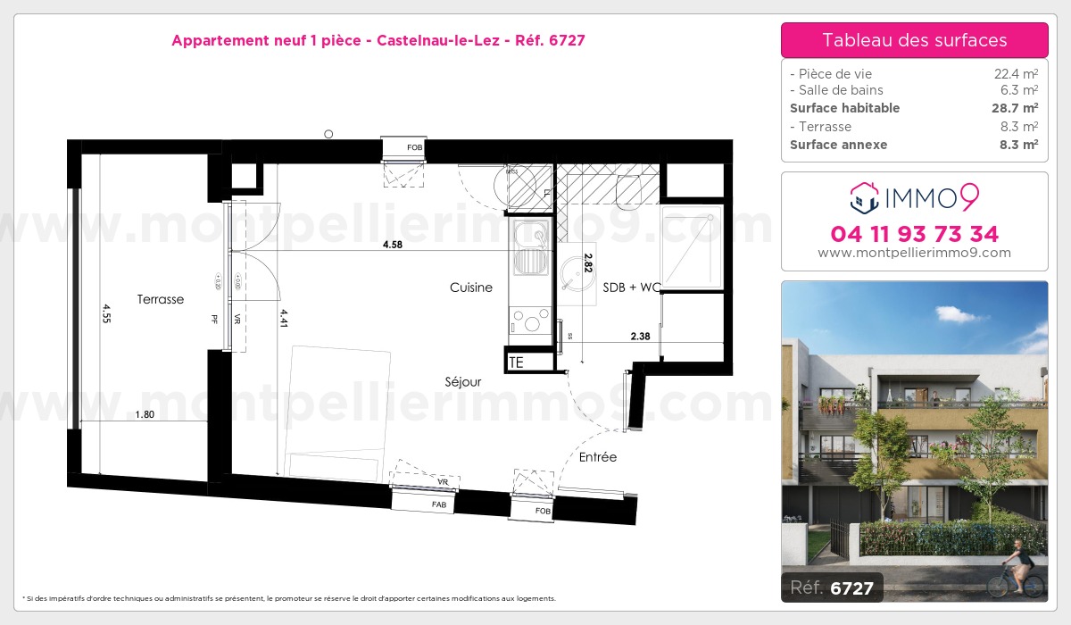 Plan et surfaces, Programme neuf Castelnau-le-Lez Référence n° 6727